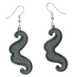 Mustache Dangle-Earrings Silver-Tone & Black Colored #LQE907