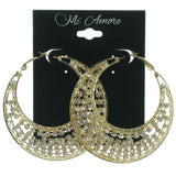 Gold-Tone & Silver-Tone Colored Metal Hoop-Earrings With Crystal Accents #LQE908