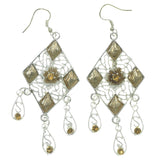 Silver-Tone & Gold-Tone Colored Metal Dangle-Earrings With Crystal Accents #LQE912