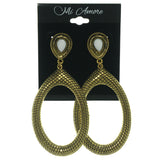 Gold-Tone & White Colored Metal Dangle-Earrings With Bead Accents #LQE914