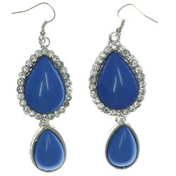 Blue & Silver-Tone Colored Metal Dangle-Earrings With Crystal Accents #LQE916