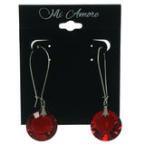 Red & Silver-Tone Colored Metal Dangle-Earrings With Crystal Accents #LQE921