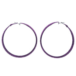 Sparkle Glitter Hoop-Earrings Purple & Silver-Tone Colored #LQE925