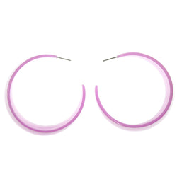 Purple & Silver-Tone Colored Acrylic Hoop-Earrings #LQE930