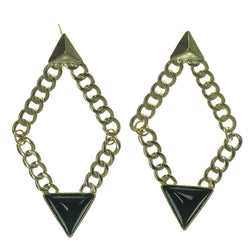 Gold-Tone & Black Colored Metal Dangle-Earrings #LQE931