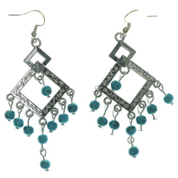 Silver-Tone & Black Colored Metal Dangle-Earrings With Stone Accents #LQE936