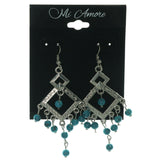 Silver-Tone & Black Colored Metal Dangle-Earrings With Stone Accents #LQE936