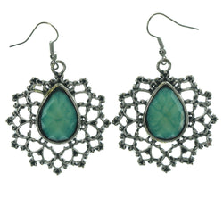 Silver-Tone & Blue Colored Metal Dangle-Earrings With Stone Accents #LQE938