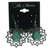 Silver-Tone & Blue Colored Metal Dangle-Earrings With Stone Accents #LQE938