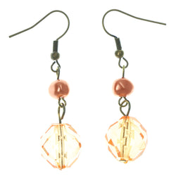 Peach & Gold-Tone Colored Metal Dangle-Earrings With Bead Accents #LQE942