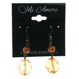 Peach & Gold-Tone Colored Metal Dangle-Earrings With Bead Accents #LQE942