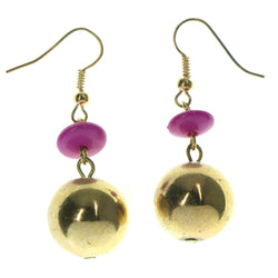 Gold-Tone & Purple Colored Metal Dangle-Earrings With Bead Accents #LQE943
