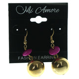 Gold-Tone & Purple Colored Metal Dangle-Earrings With Bead Accents #LQE943