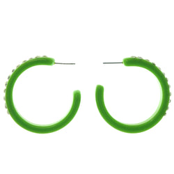 Green & Silver-Tone Colored Acrylic Hoop-Earrings #LQE965