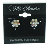 Flower Stud-Earrings With Crystal Accents Silver-Tone & Multi Colored #LQE968