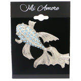 Coy Fish Brooch-Pin With Crystal Accents Silver-Tone & Blue Colored #LQP1072