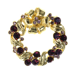 Wreath Bow Brooch-Pin With Crystal Accents Gold-Tone & Purple Colored #LQP1226