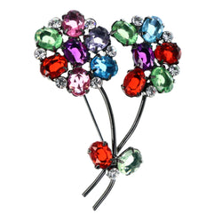 Flower   Bouquet Brooch-Pin With Crystal Accents Colorful & Silver-Tone Colored #LQP1227