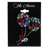 Flower   Bouquet Brooch-Pin With Crystal Accents Colorful & Silver-Tone Colored #LQP1227