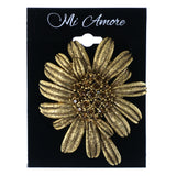 Flower Brooch-Pin With Crystal Accents Gold-Tone & Brown Colored #LQP1228