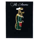 Bag of Golf Clubs Brooch-Pin With Crystal Accents Green & Gold-Tone Colored #LQP1232