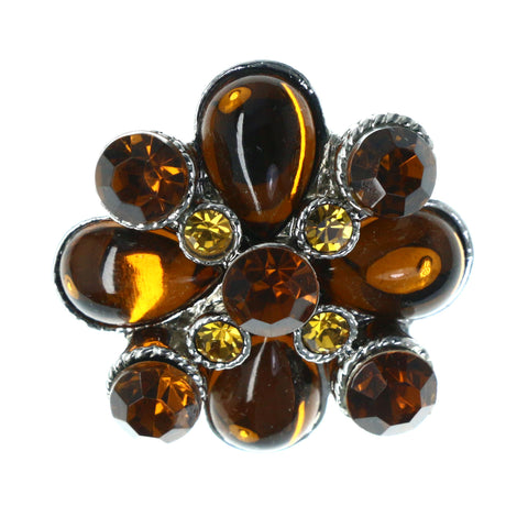 Flower Brooch-Pin With Crystal Accents Brown & Silver-Tone Colored #LQP1233