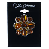 Flower Brooch-Pin With Crystal Accents Brown & Silver-Tone Colored #LQP1233