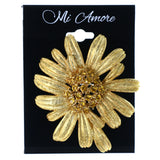 Flower Brooch-Pin With Crystal Accents Gold-Tone & Yellow Colored #LQP1234
