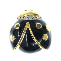 Lady Bug Brooch-Pin With Crystal Accents Black & Gold-Tone Colored #LQP1238