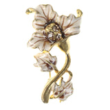 Flower Brooch-Pin With Crystal Accents Gold-Tone & White Colored #LQP1239