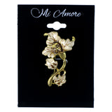 Flower Brooch-Pin With Crystal Accents Gold-Tone & White Colored #LQP1239