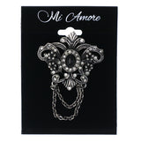 Ornate Tassel Brooch-Pin With Crystal Accents Silver-Tone & Black Colored #LQP1240