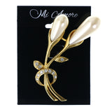 Flower Brooch-Pin With Crystal Accents Gold-Tone & White Colored #LQP1242
