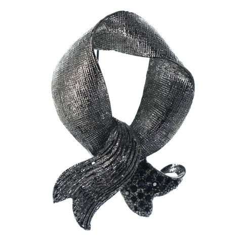 Winter Scarf Brooch-Pin With Crystal Accents Silver-Tone & Black Colored #LQP1243