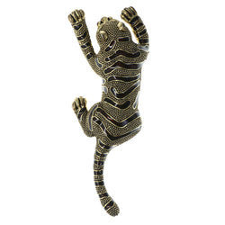 Climbing Tiger Brooch-Pin Gold-Tone & Brown Colored #LQP1244