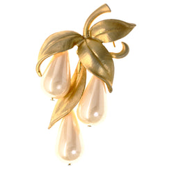 Leaf Brooch-Pin With Bead Accents Gold-Tone & White Colored #LQP1247