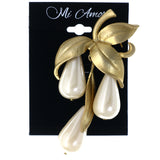 Leaf Brooch-Pin With Bead Accents Gold-Tone & White Colored #LQP1247