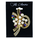 Ribbon Brooch-Pin With Crystal Accents Gold-Tone & Multi Colored #LQP1248
