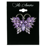 AB Finish Frosted Butterfly Brooch-Pin With Crystal Accents Purple & Silver-Tone Colored #LQP1249