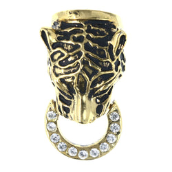 Cheetah Doorbell Knocker Convertible Pendant Brooch-Pin With Crystal Accents Gold-Tone & Black Colored #LQP1252