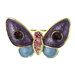 Butterfly Brooch-Pin With Crystal Accents Colorful & Gold-Tone Colored #LQP1254