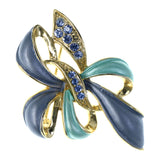 Bow Brooch-Pin With Crystal Accents Blue & Gold-Tone Colored #LQP1257