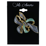 Bow Brooch-Pin With Crystal Accents Blue & Gold-Tone Colored #LQP1257