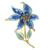 Flower Leaf Brooch-Pin With Crystal Accents Blue & Gold-Tone Colored #LQP1259