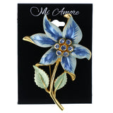 Flower Leaf Brooch-Pin With Crystal Accents Blue & Gold-Tone Colored #LQP1259
