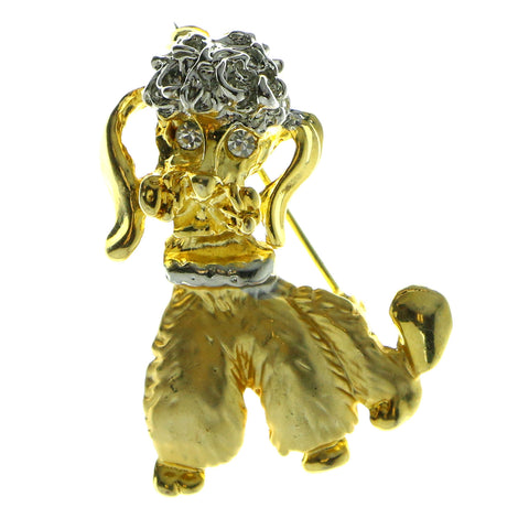 Poodle Brooch Pin With Crystal Accents Gold-Tone & Silver-Tone Colored #LQP125