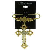 Religious Cross Brooch Pin With Bead Accents Gold-Tone & White Colored #LQP126