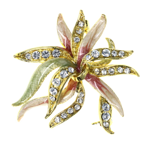 Flower Brooch-Pin With Crystal Accents Gold-Tone & Pink Colored #LQP1270