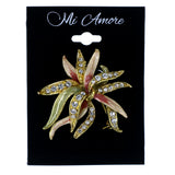 Flower Brooch-Pin With Crystal Accents Gold-Tone & Pink Colored #LQP1270