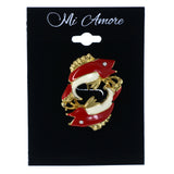 Two Fish Brooch-Pin With Crystal Accents Red & White Colored #LQP1271